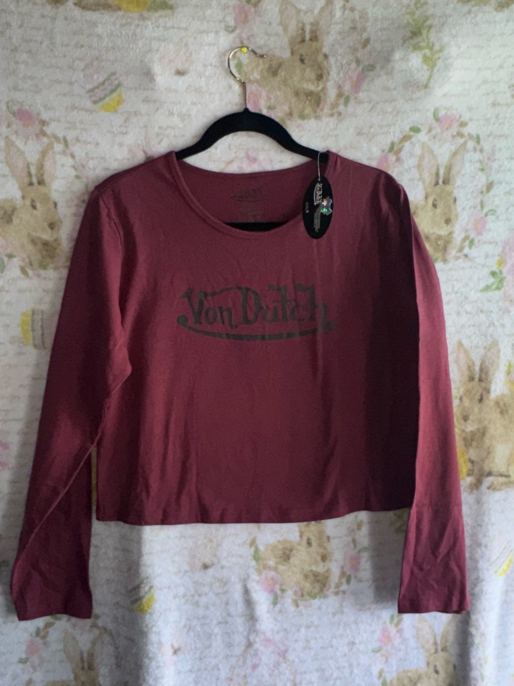 Von Dutch Long Sleeve Crop Tee - Wine